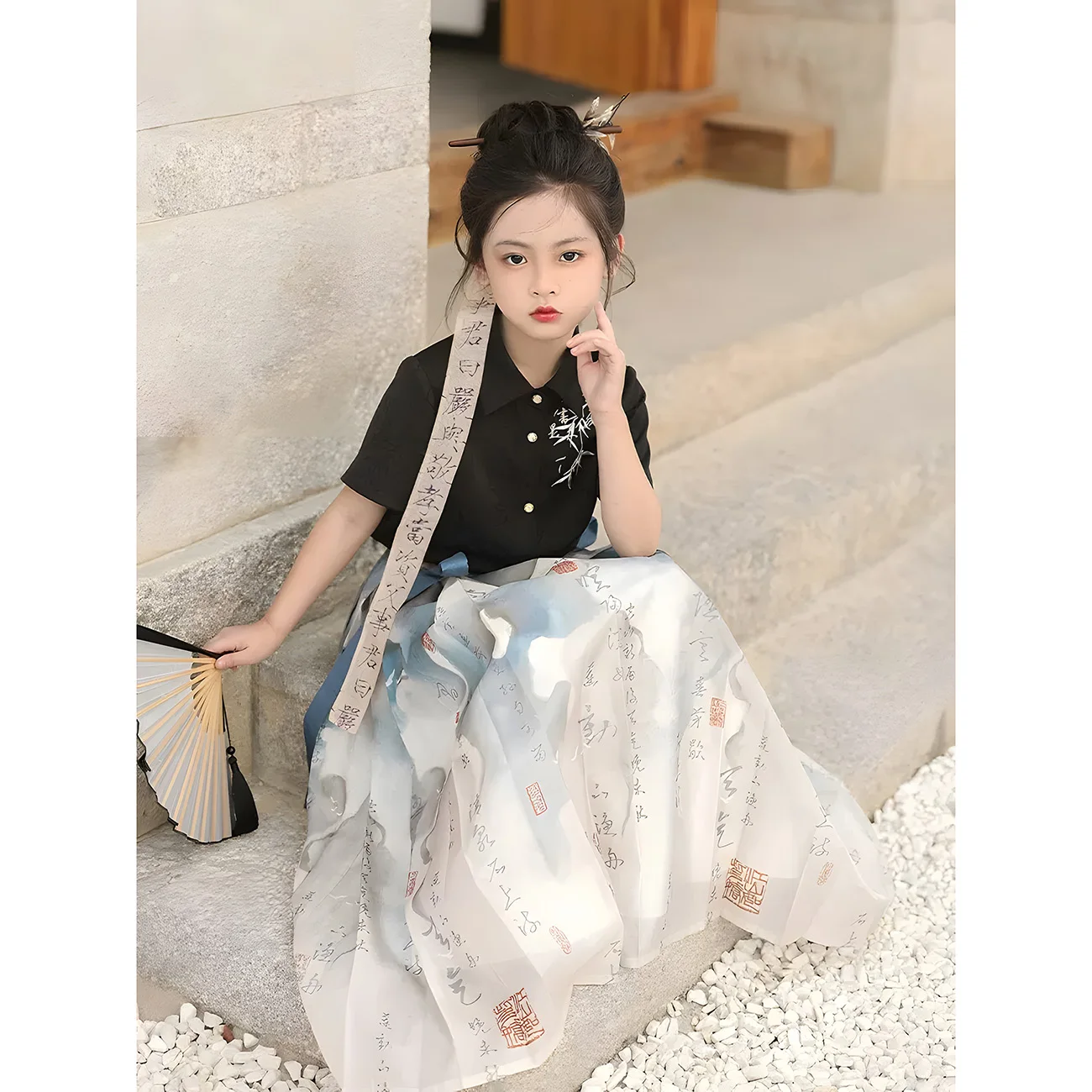 Girls Hanfu Winter Red Midi Dress Chinese Traditional Clothing For Children Kids Princess Dresses Elegent Costume