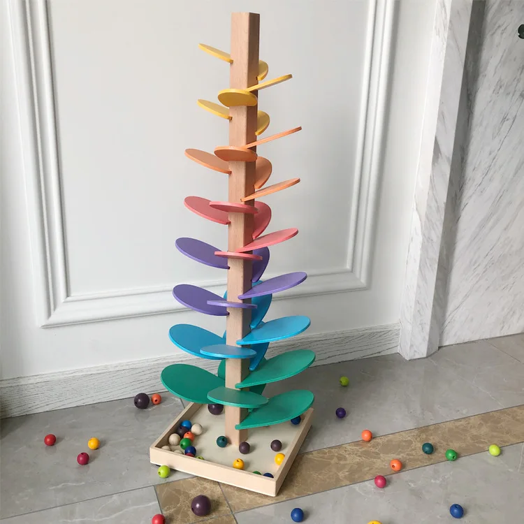 Rainbow Wooden Music Tree  Wooden Tree Marble Ball Run Track Game Magical Sound Tree  Kids Intelligence Educational Toy