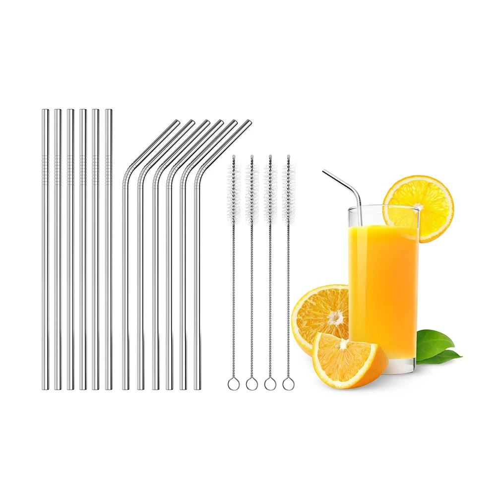 Dishwasher Safe Reusable Drinking Straws Stainless Steel Metal Straws with  Cleaning Brushes