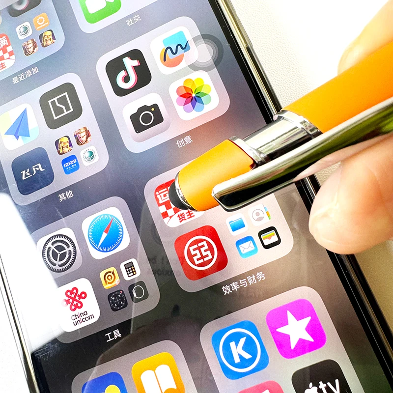 Promotional Custom Logo Ballpoint Cheap Aluminum Business Aluminum Soft Rubber Touch Screen Mobile Phone 0.5 mm Writing Width