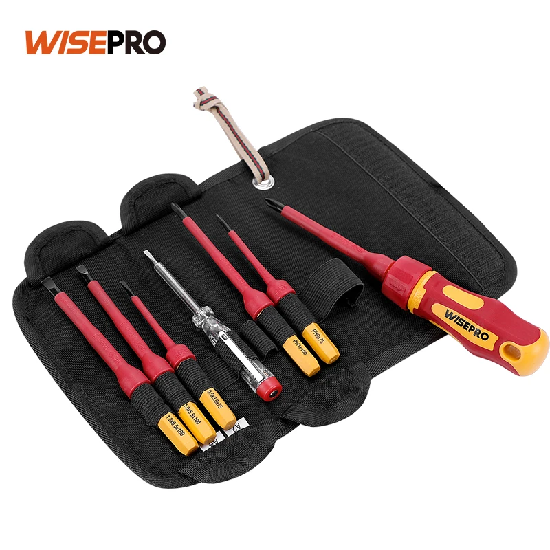 Industrial Grade 8Pcs CRV 1000V VDE Precision Screwdriver Set Interchangeable Head Insulated Tools with Pouch for Electrician