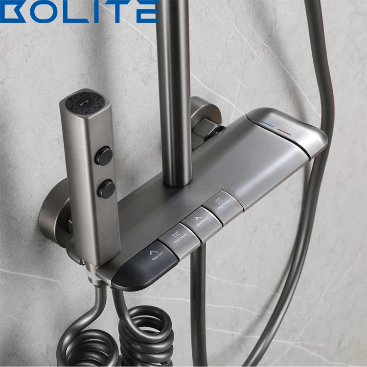 Luxury Chrome Shower System Four-function Bathroom Shower Faucet Set Rainlfall Bathroom Mixer Taps Bidet Shower Set Grey
