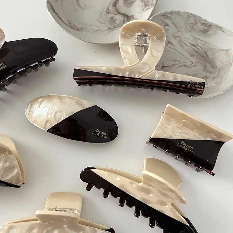 BSCI Factory YHJ Wholesale Custom Women Hair Claw Clips Light Luxury Milk Coffee Splicing Acetate Claw Clips Hair Claw
