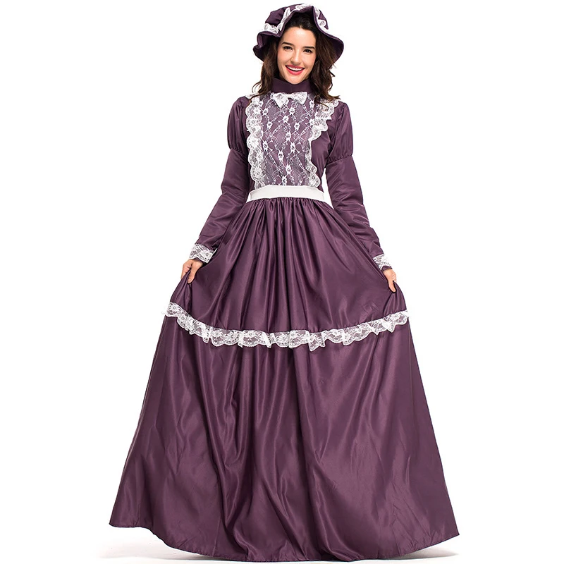 Carnival Halloween Lady Little House On The Prairie Costume American Pioneer Pilgrim Playsuit Cosplay Fancy Party Dress