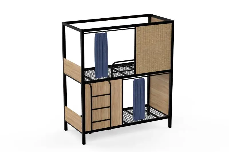 Прочная Стальная модная Капсульная двухъярусная кровать, двухслойная двухъярусная кровать с занавеской для отеля, молодежного отеля