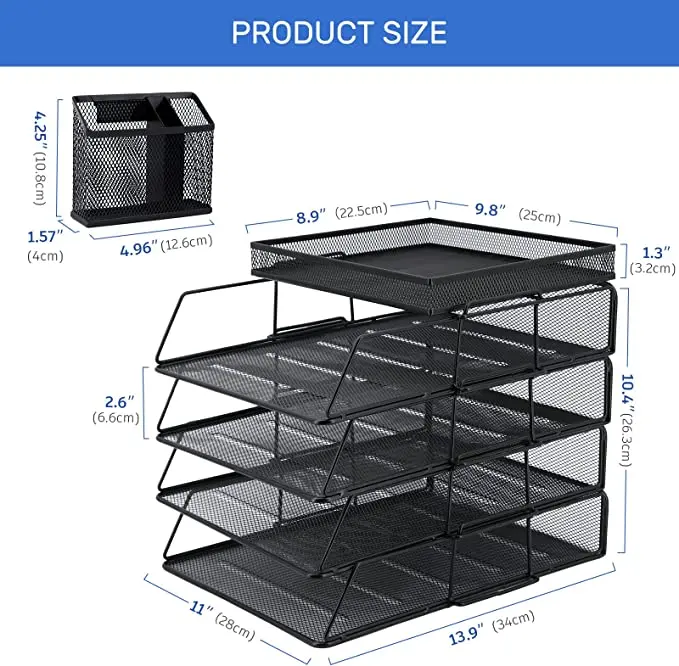 Desk organizers Paper Letter Tray Organizer 4 Tier office supplies Storage Drawer and Pen Holder Desktop File Organizer