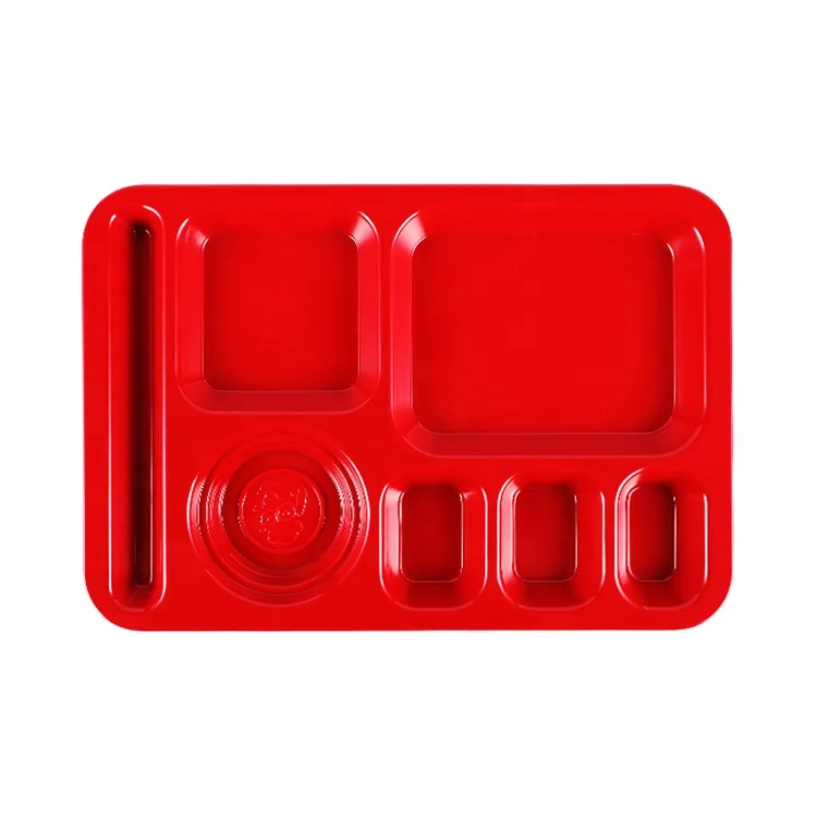 7 отделений, прямоугольный красный черный кухонный поднос из меламина