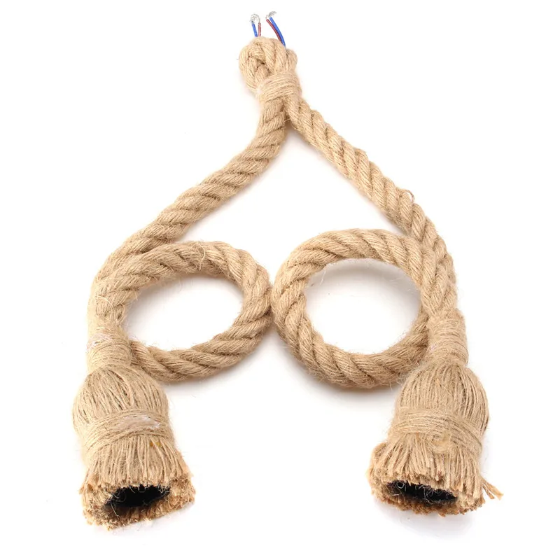 0.5m E27 Hemp Rope Double Head Vintage Hanging Pendant  Light Lamp Industrial Retro Country Style Dining Hall Restaurant Bar
