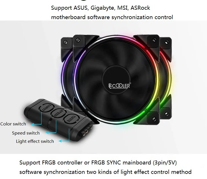 PCCOOLER rgb вентилятор 120 мм с контроллер вентилятора 5v 3pin Поддержка процессоров intel и AMD для игр