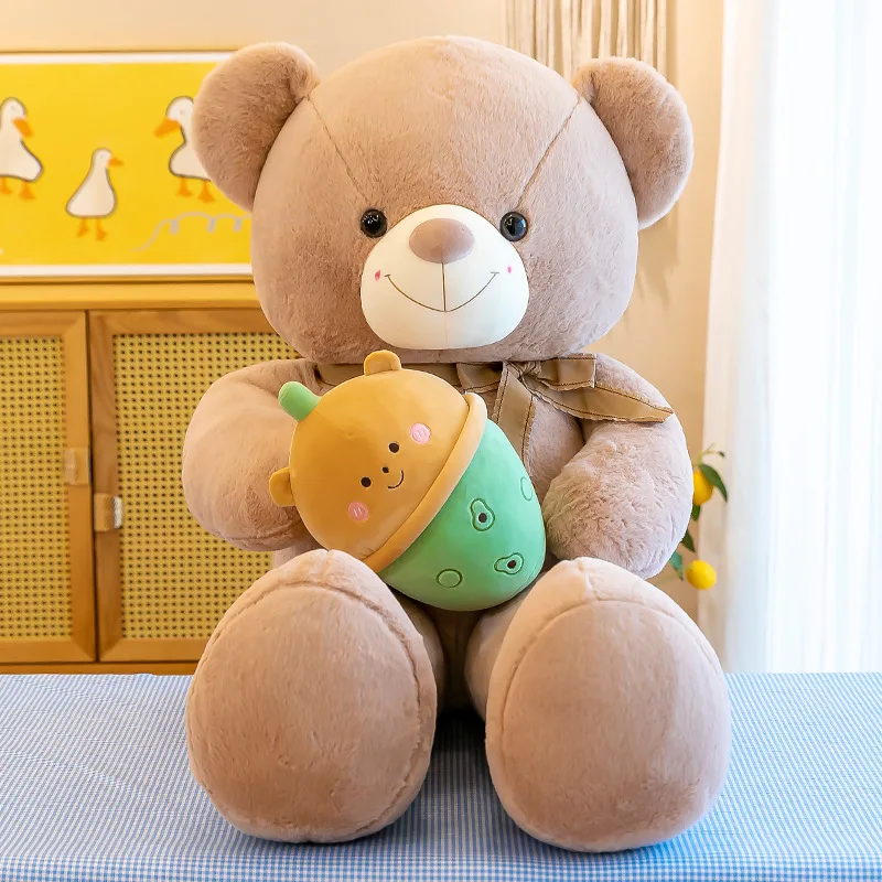 Large Size100cm+ Special Wholesale Cute Milk Tea Teddy Bear Strawberry Orange Plush Dolls