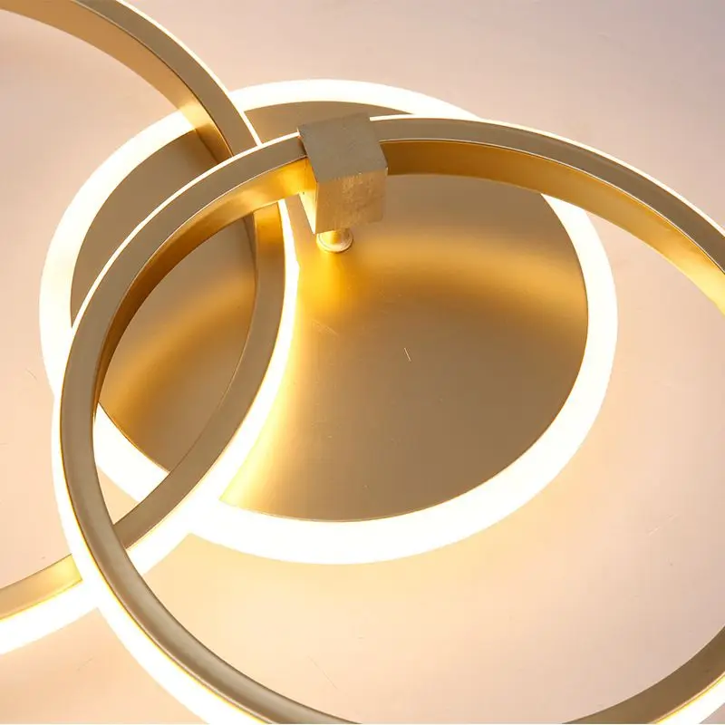 Modern Ceiling Lamp Gold Circle Dimmable Remote Pendant Lights Fixture 4 Ring Flush Lighting Mount Acrylic Iron Chandelier