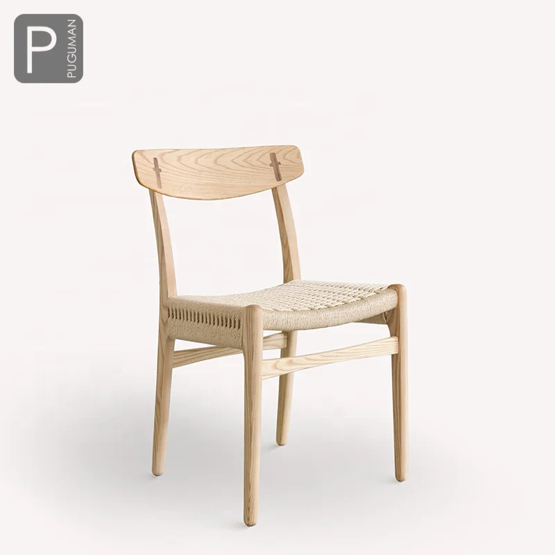 Nordic dining chair Solid wood backrest Simple Chinese log Ash high-end rattan woven adult home chair
