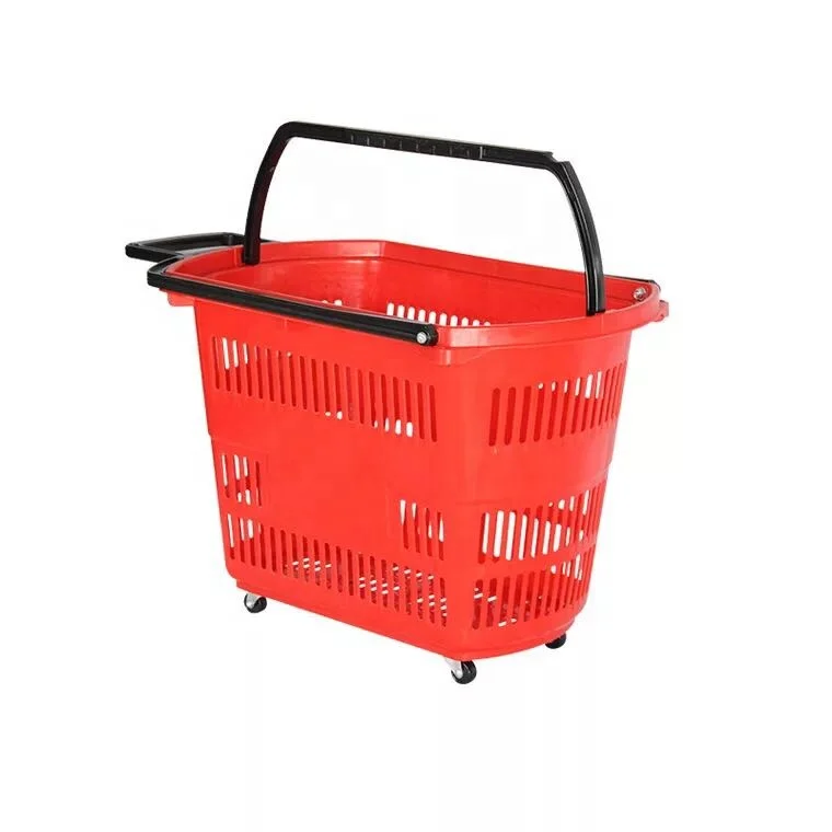 Hot sale new style plastic material with wheel shopping plastic basket for shop