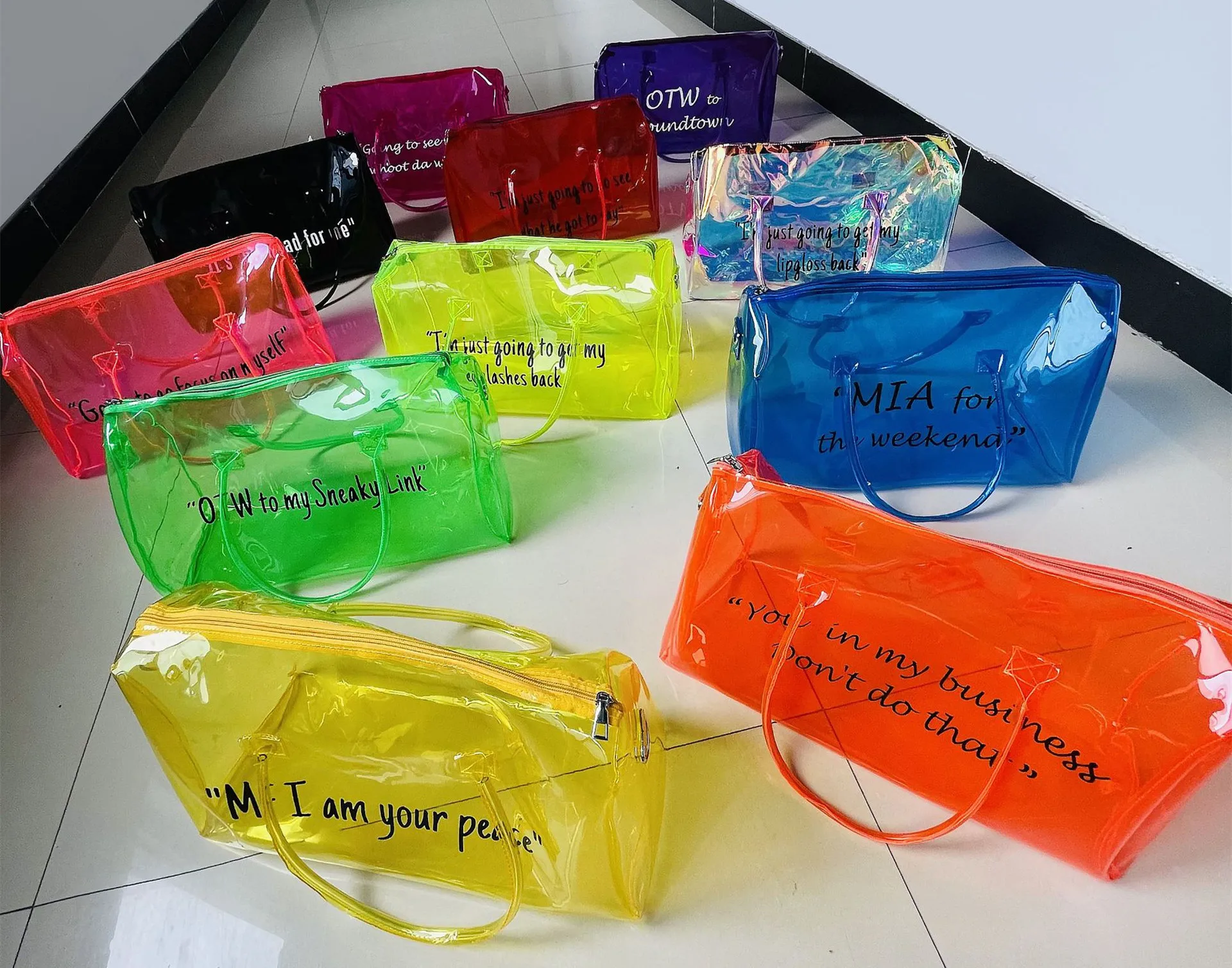 Wholesale Women Custom Iridescent Spennanight Overnight Waterproof Hologram Spend The Da Pvc Duffle Bag Clear Weekend Duffel Bag