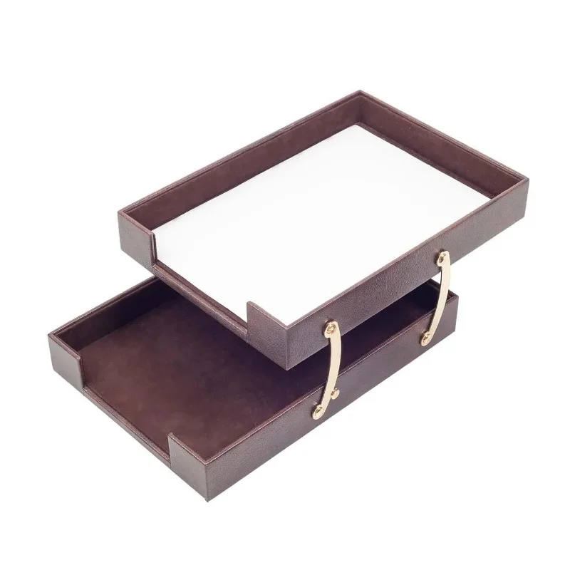 Office Supplies Accessories Stacking gold tray posts Customizable luxury 2 tier desktop file document tray desk organizer