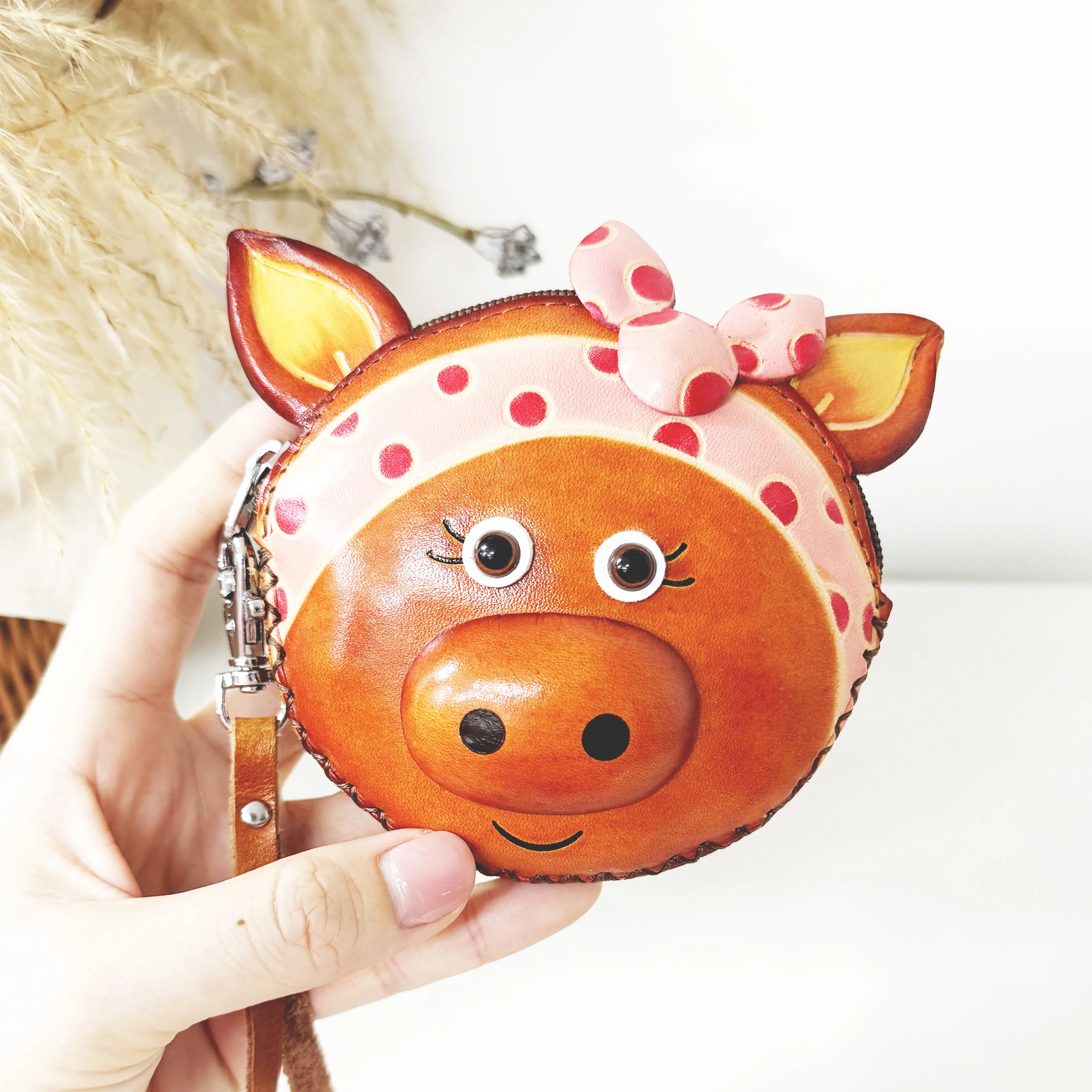 CP-010 pig  Animal Cartoon shaped wholesale price genuine leather cute women silicone custom printing coin purse