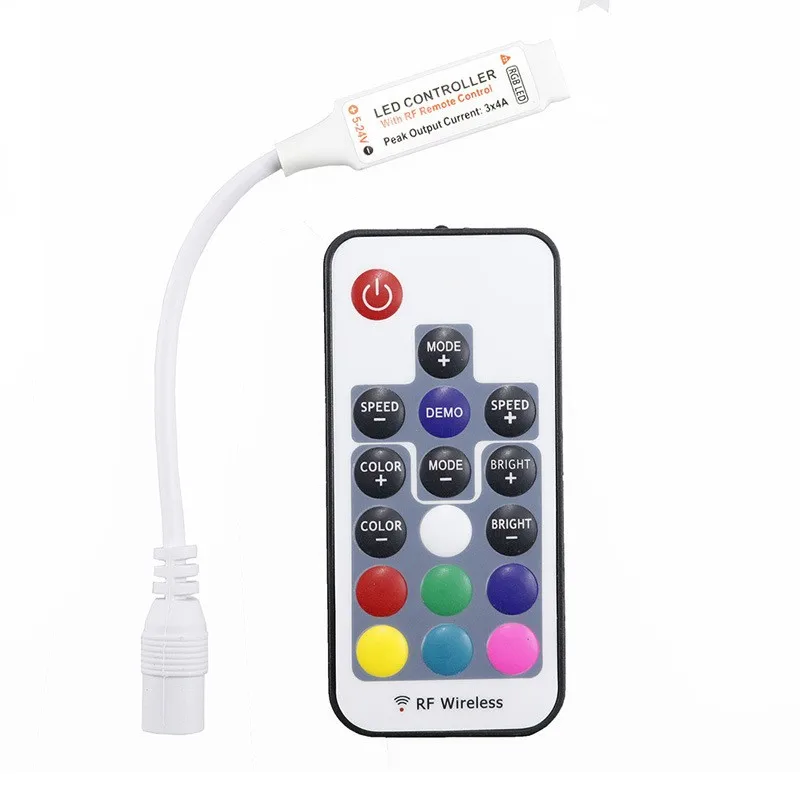 Mini RF RGB LED Controller Dimmer DC 5V-24V 12A 17 Keys Wireless Remote Control for Changing LED Strip Lights