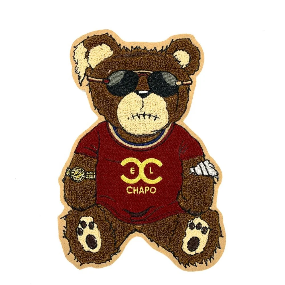 Factory wholesale large cartoon custom bear chenille patches embroidery