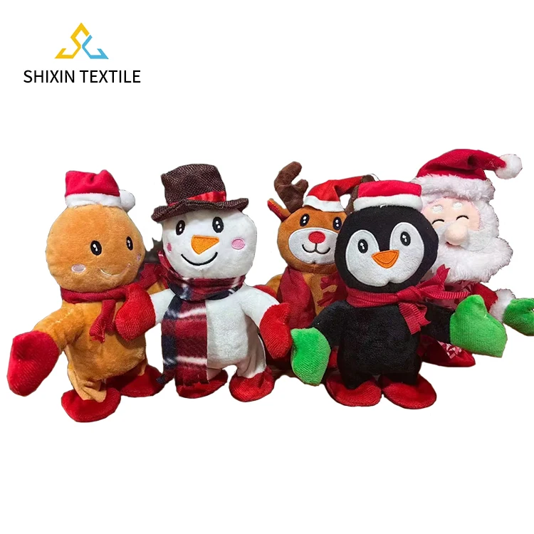 Interactive Light Up Musical Stuffed Animal Cute Soft Cartoon Big Eyes Christmas Electric Movement Plush Toy For Baby