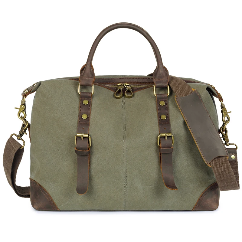 Мужской холщовый портфель из натуральной кожи