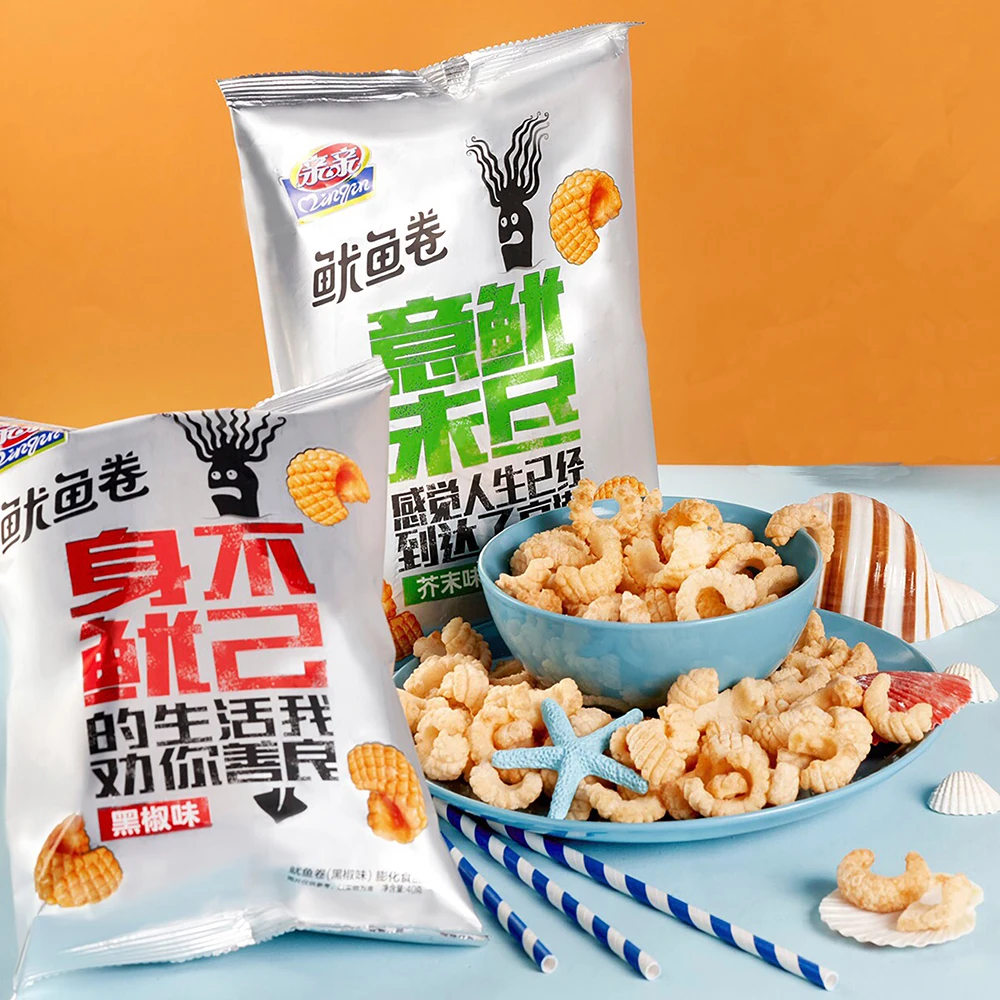 Qinqin OEM крекер для кальмаров 40 г японский вкус васаби воздушный закуска из морепродуктов оптовая продажа производитель ODM