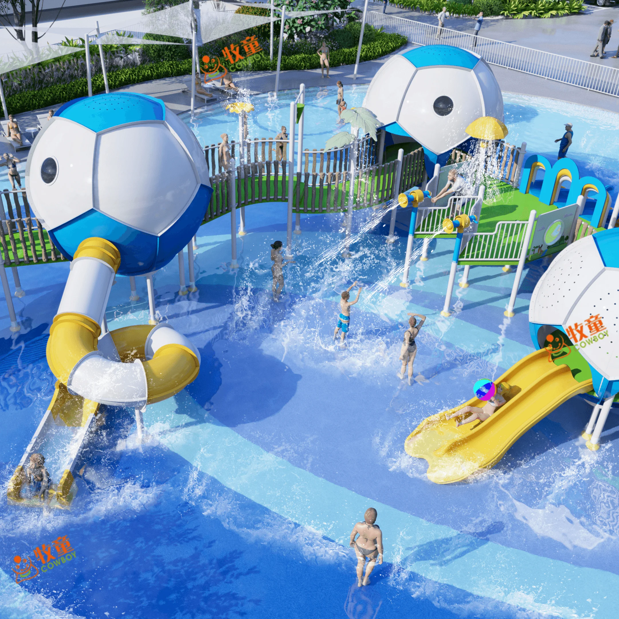 Magic Ball Series Large Scale Water House With Water Slide and Water Park Slide Supplier