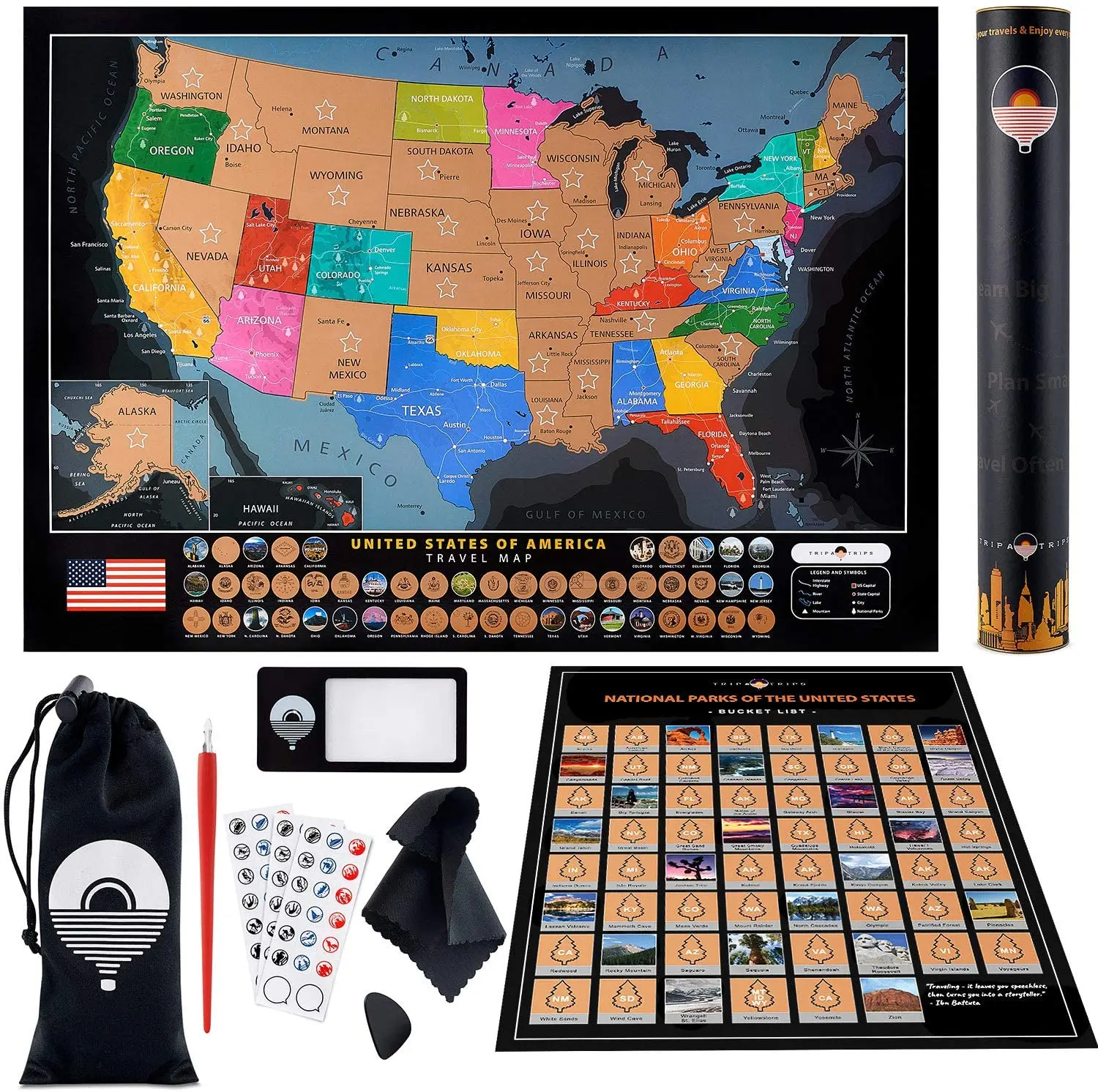 2020 New Design Adventure Travel Scratch USA Map with American National Park Poster scratching off map