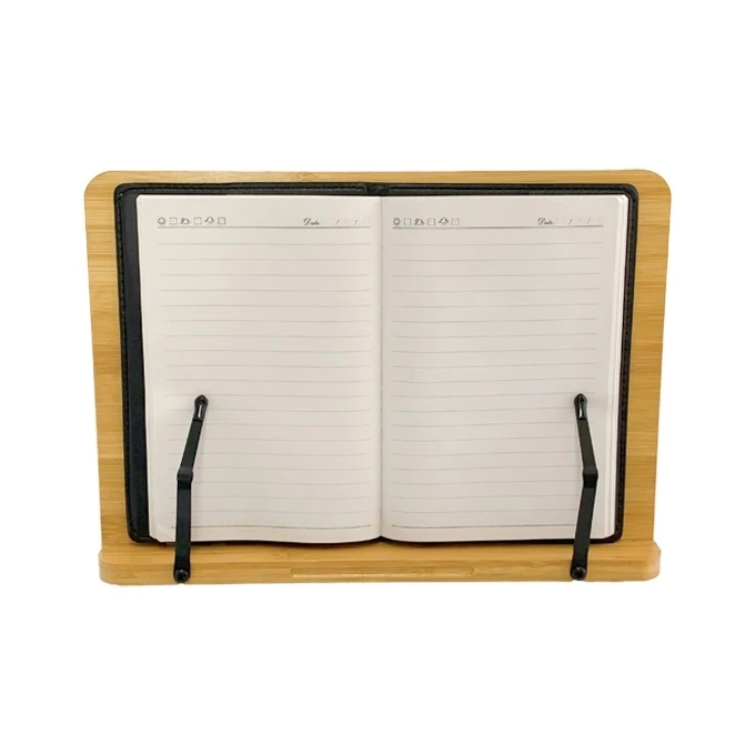 Addreen natural bamboo portable adjustable table book tray holder recipe book holder bamboo book stand  with Page Paper Clips