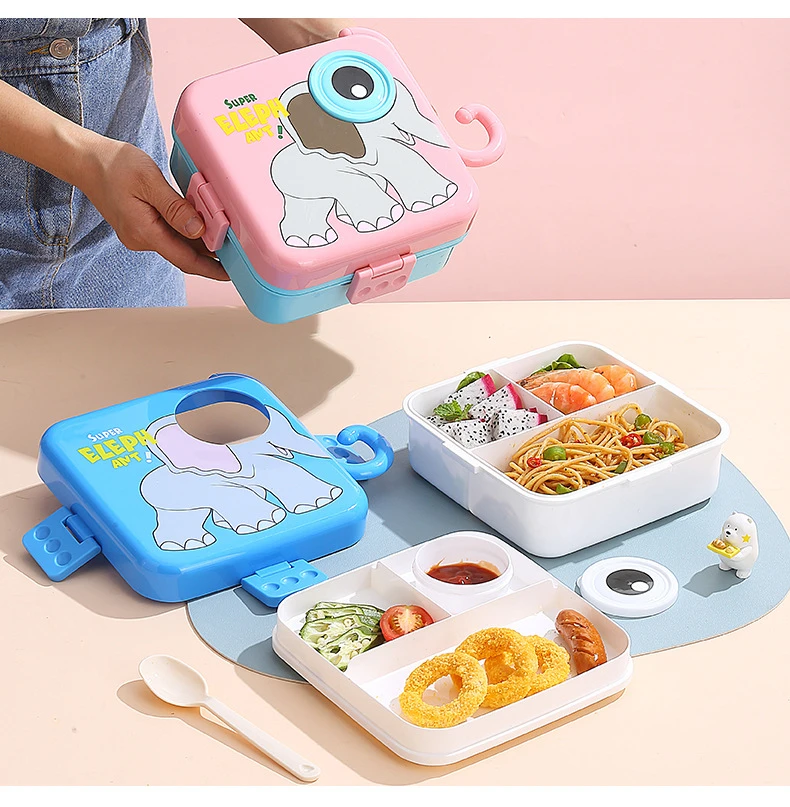 W13 многоразовый пластиковый Ланч-бокс для животных 3 отсека слона Bento Tiffin детский