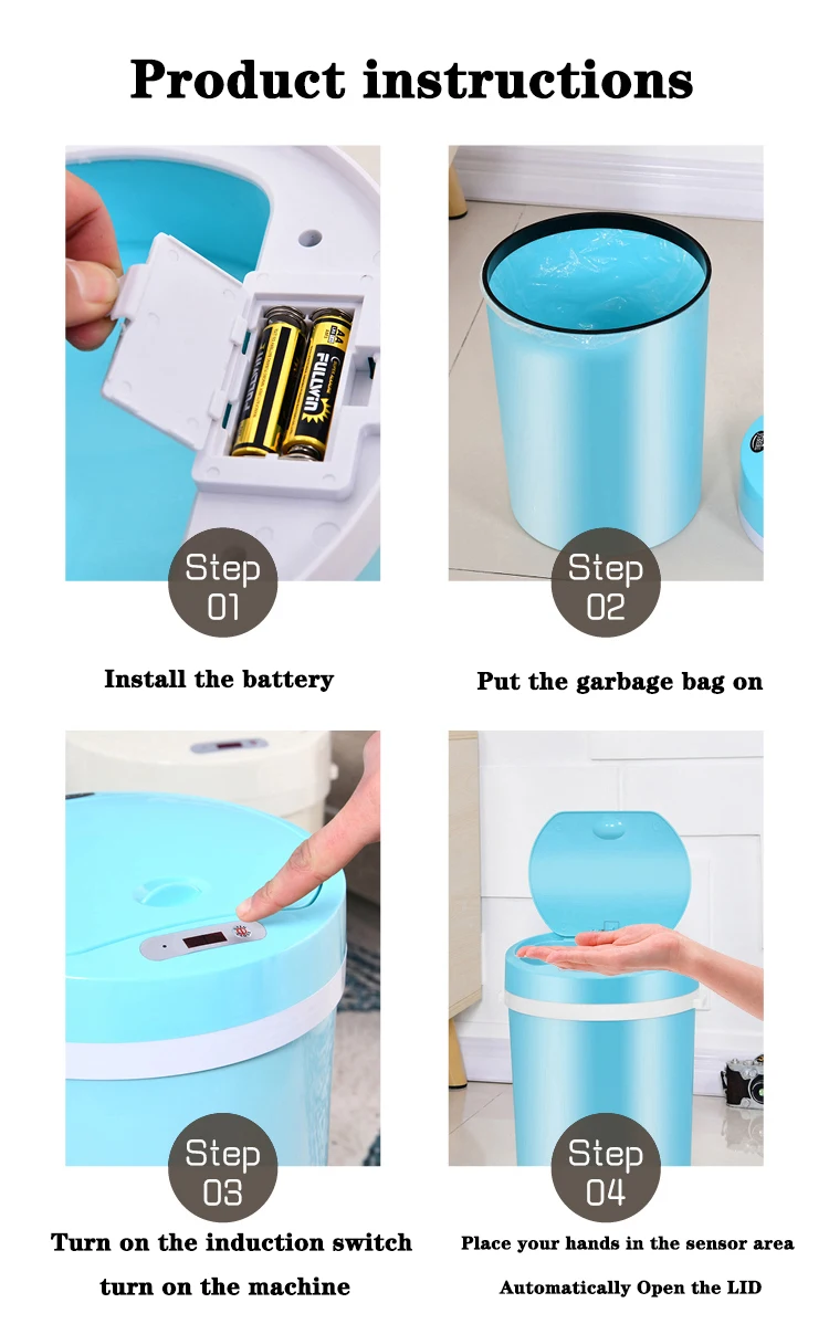 Manufacturer Indoor ABS Plastic Sensor Rechargeable Automatic Intelligent Trash Can Smart Waste Bins