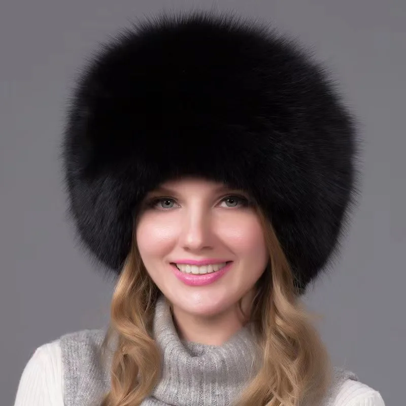2022 Russia new  fashion red fur hat ladies winter luxury pink fox fur hat for women