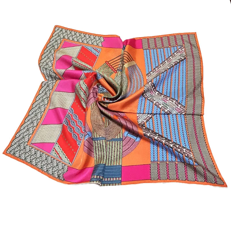 Customized Company Logo Women Digital Printing Satin Scarf 90cm Silk Square Scarves