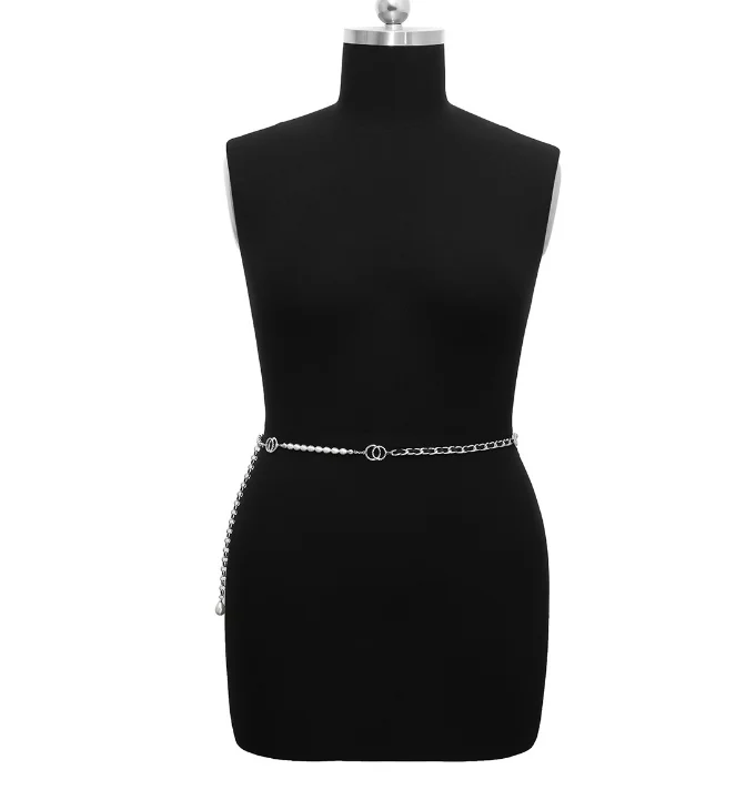 fashion new multi-layer metal chain waist belt body charm pearl link women chain belt