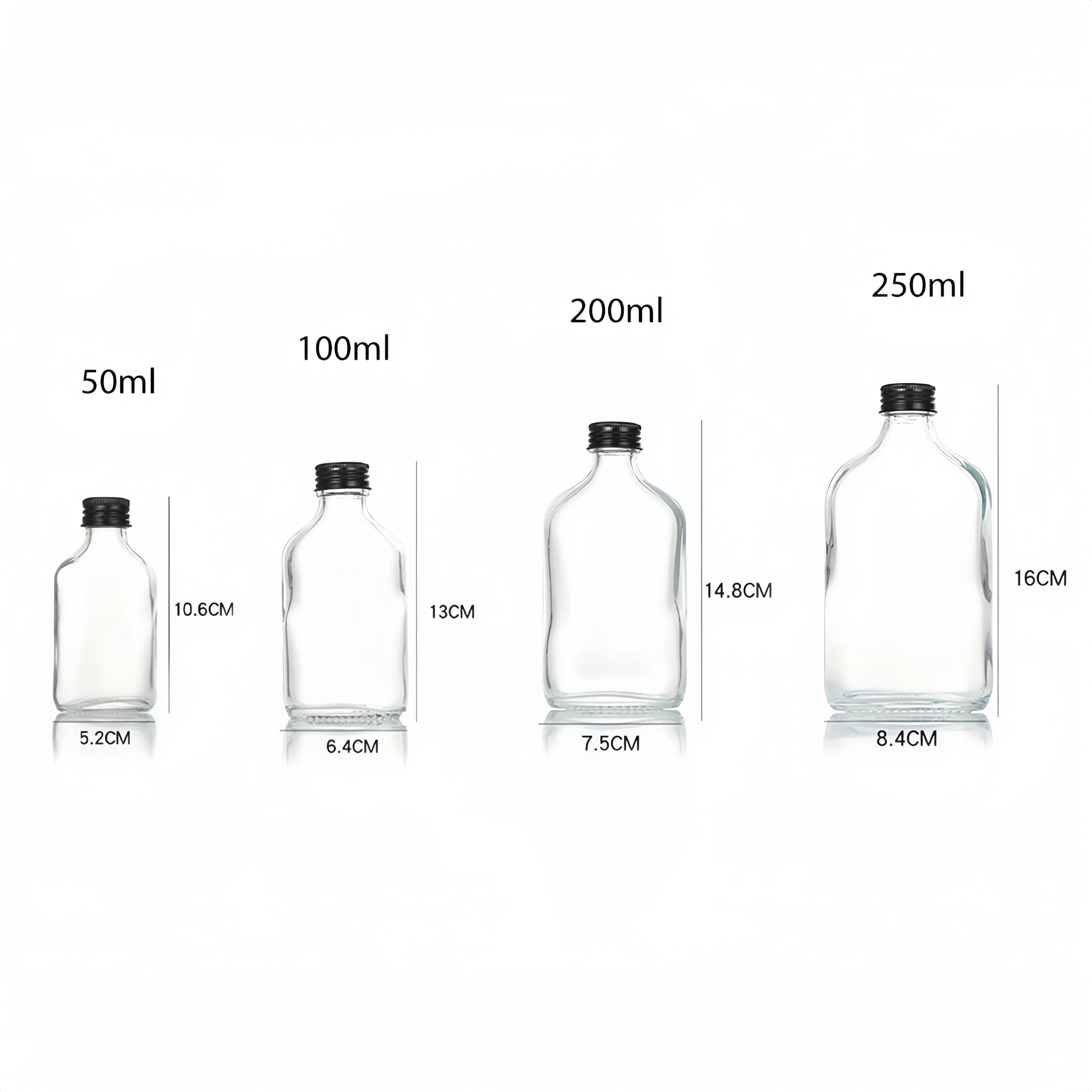 50ml 100ml 200ml 250ml 350ml 500ml Clear Flat Flask Beverage Packing Cold Brew Coffee Whisky Glass Bottles For Liquor Tea
