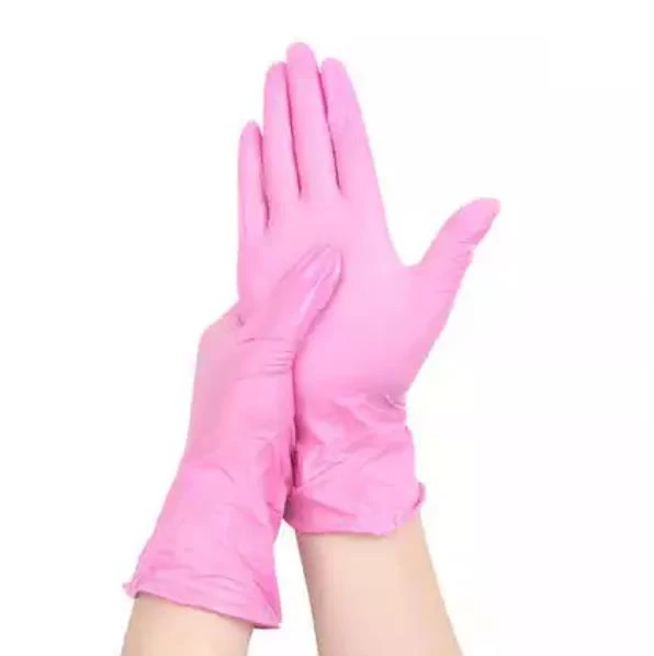 Wholesale pink powder free nitrile vinyl composite gloves waterproof household disposable gloves