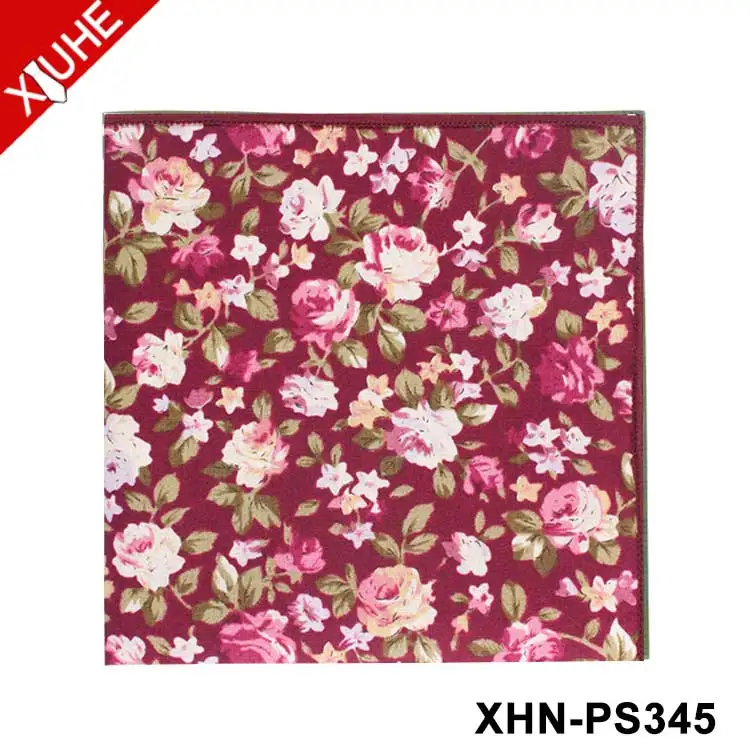 OEM Fashion Design Flower Handkerchief Mens Pocket Square Custom 100% Cotton Pocket Square
