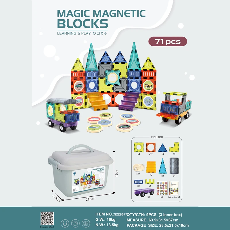 3D Color Tile Magic Building Block Set Toy Magnetic Brick Tiles For Kids Magnet Toys Building Tiles