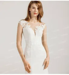 Sexy Forma Satin-twill Simple V Neck Sleeveless Bridal Gown Wedding Dresses Mermaid