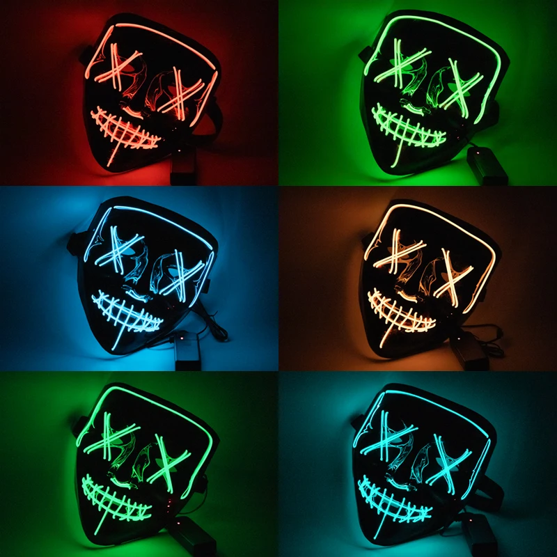 Neon Glo Halloween Masker Face Maskss Led Light Up Facial Party Masks