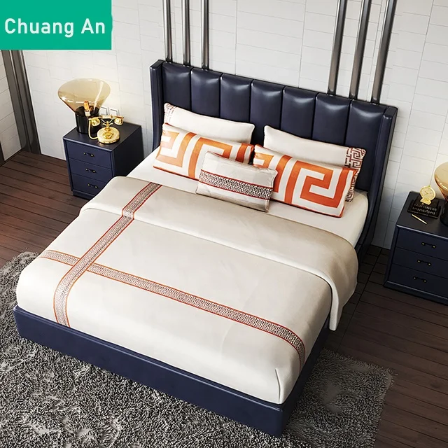 Italy design hotel leather bed stainless steel frame bunk bed sheet set bed room furniture king size super comfortable