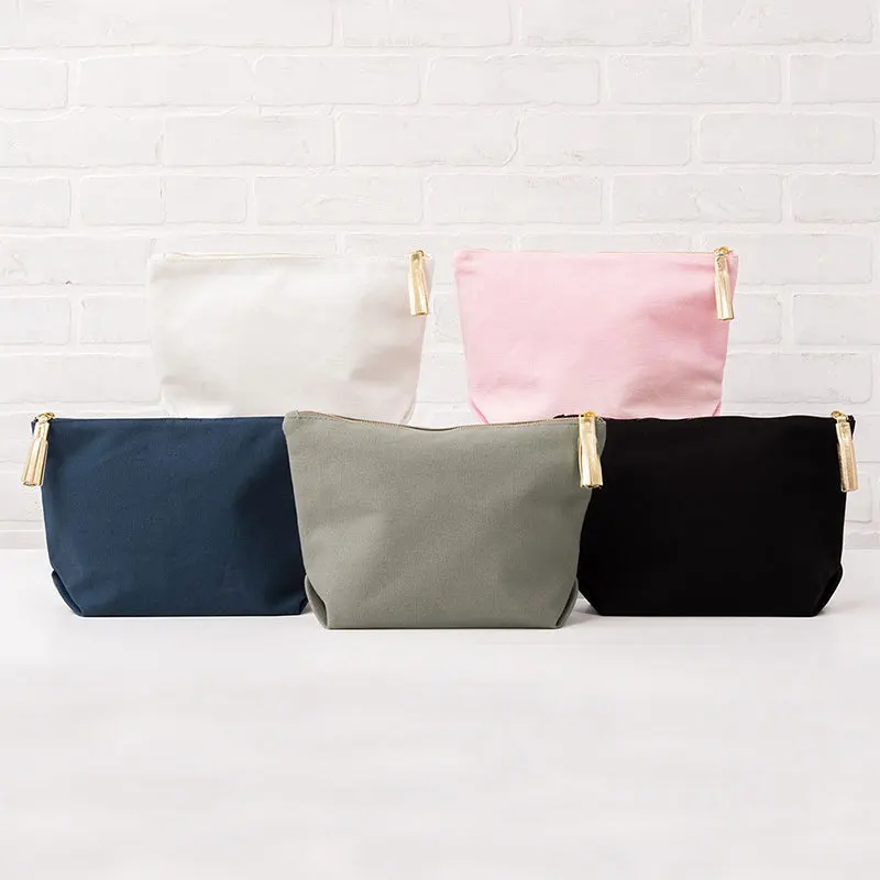 Wholesale Zipper Makeup Bag Eco-Friendly Cotton Canvas Accessory Pouch Double Sided Cosmetic Bag