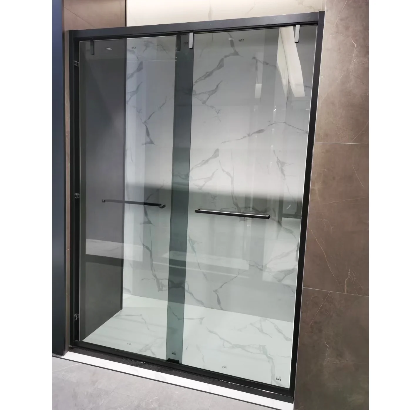 custom design 10 mm frameless 2 panel black bifold bathroom screen single hinge glass shower doors