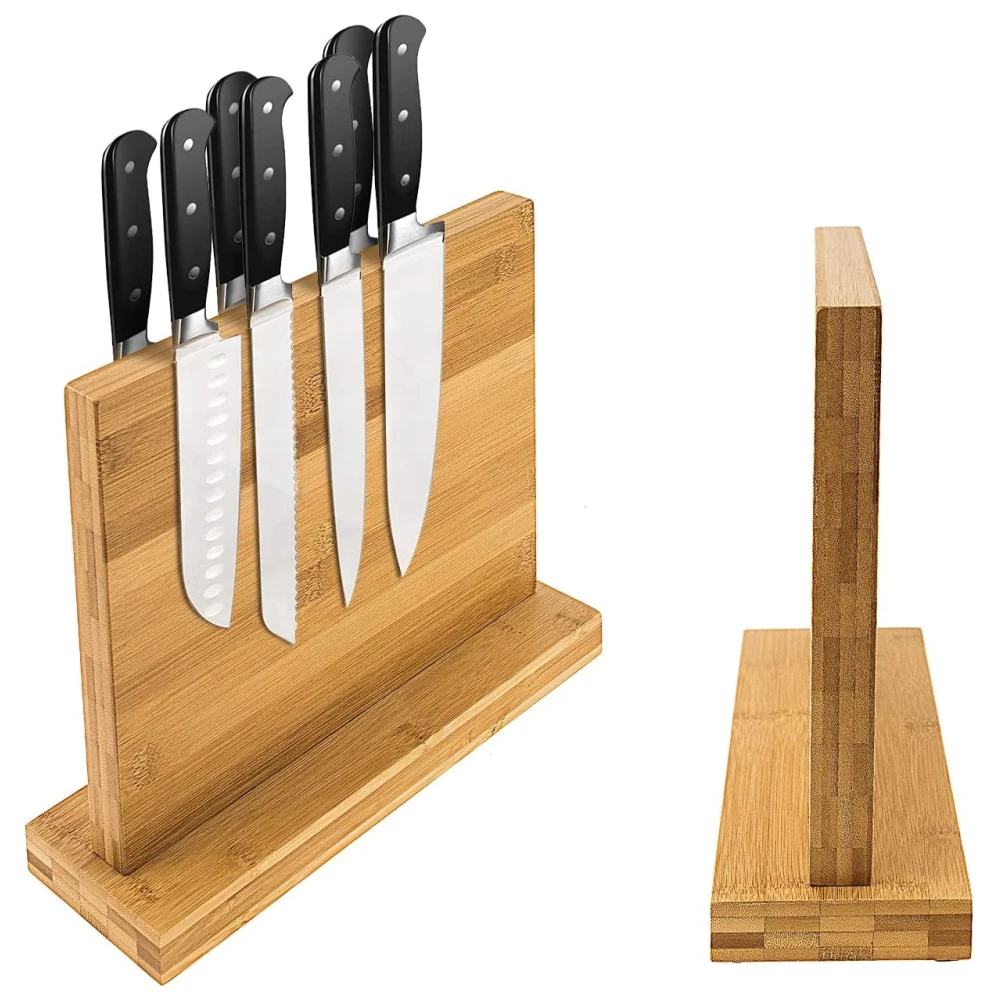 Bamboo Knife Block Magnetic Universal Knives Holder Bamboo Knife Stand Set For Kitchen Accessories Organizer