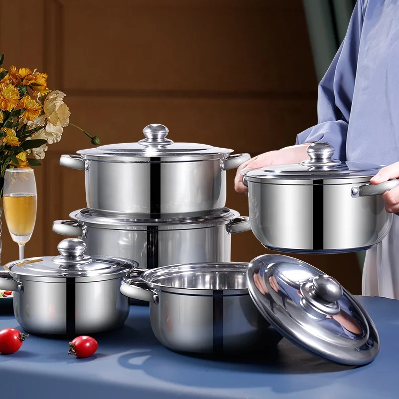 Wholesale customized home kitchen ware casserole saucepan stainless steel cooking pot cookware set