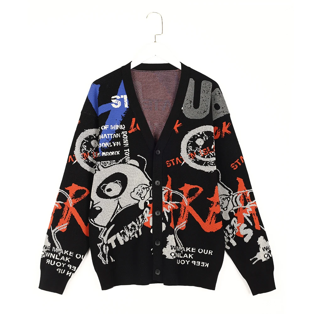 Высококачественный вязаный жаккардовый Кардиган с длинным рукавом и V-образным вырезом