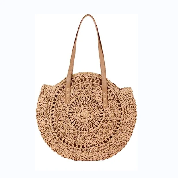 Large Size Handmade Weave Women Straw Tote Bags Summer Beach Straw Bags Paper Straw Shoulder Handbags With Zipper