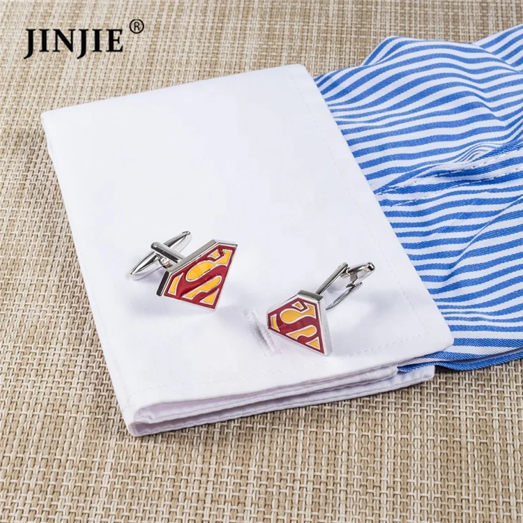 JINJIE Retail ready to ship novelty superman hero enamel cufflinks gift for men shirt