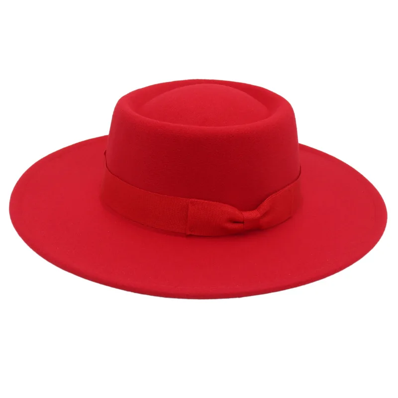 Cross-border Korean cashmere with bow bow dome convex top large eaves fashion casual woolen felt  top hat hat