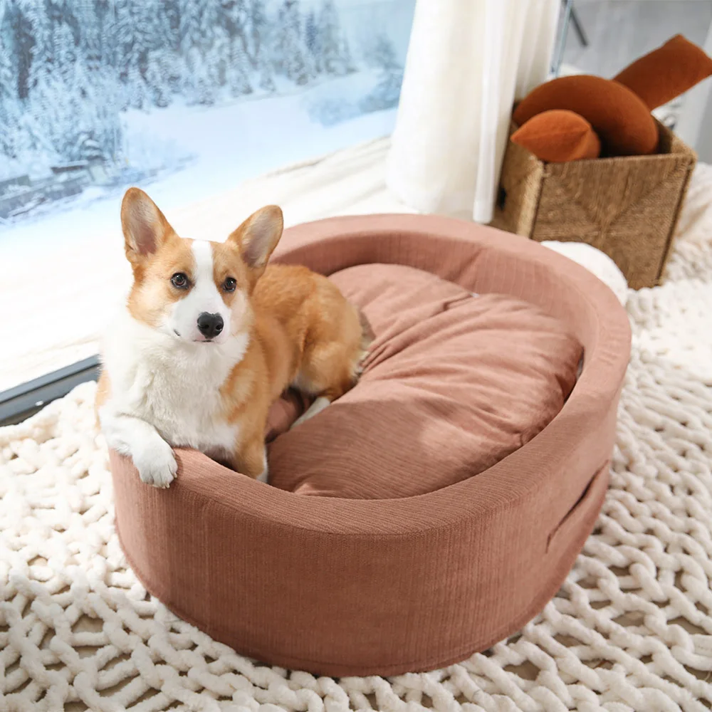 Pet Bed manufacturer OEM Warm Washable Cat Beds Super Soft Suede Fabric Round High Rim Pet Dog Bed with remove able