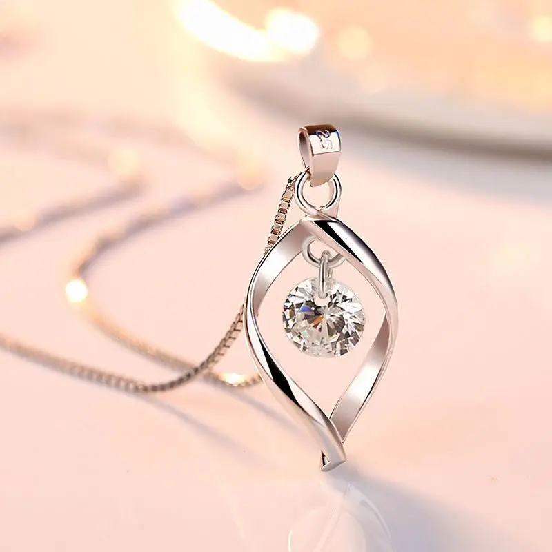 Copper Silver Plated Zircon Wave Pendant Necklace Jewelry OEM Custom 925 Sterling Necklace Silver For Women